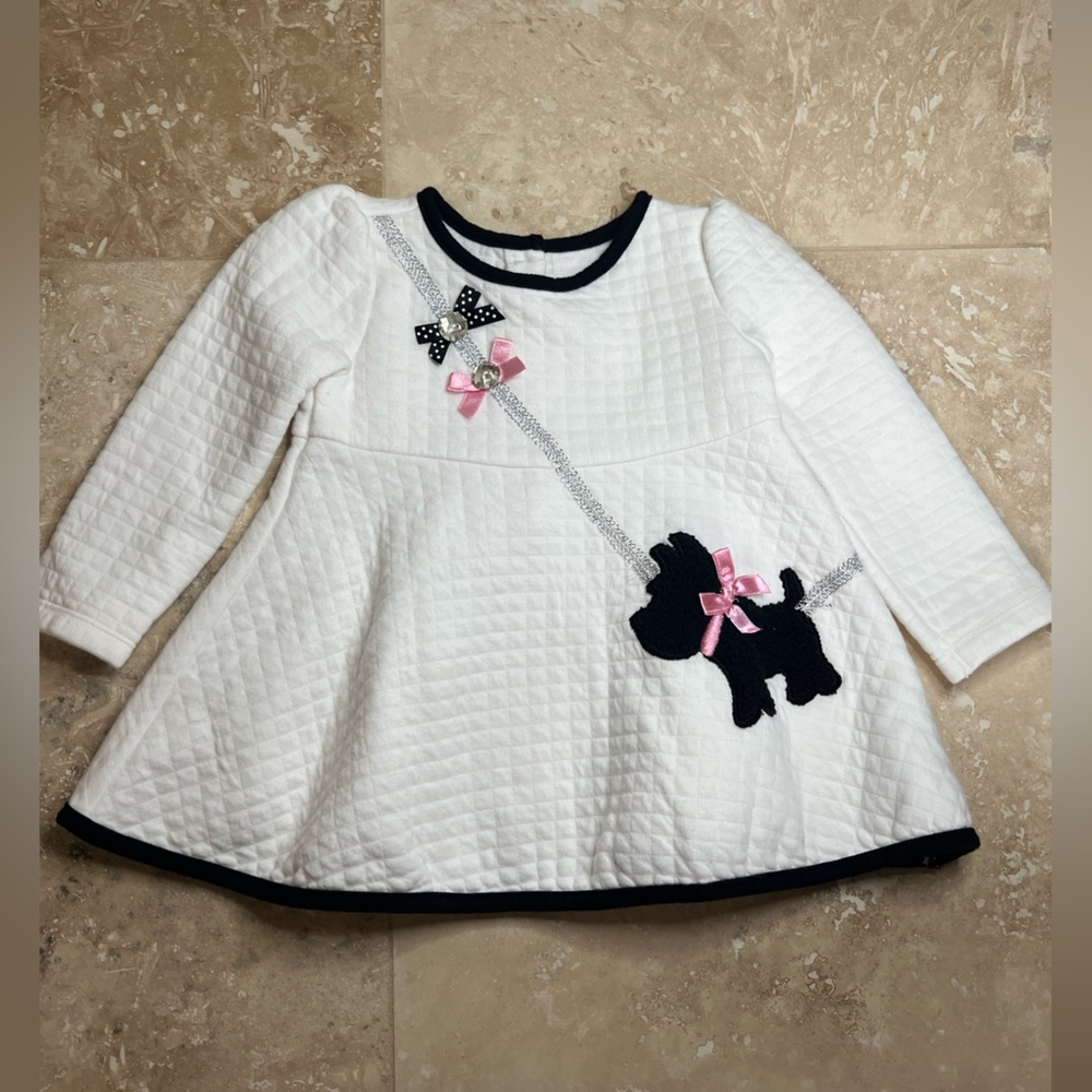 Kids Headquarters White and Black Dog Dress Set